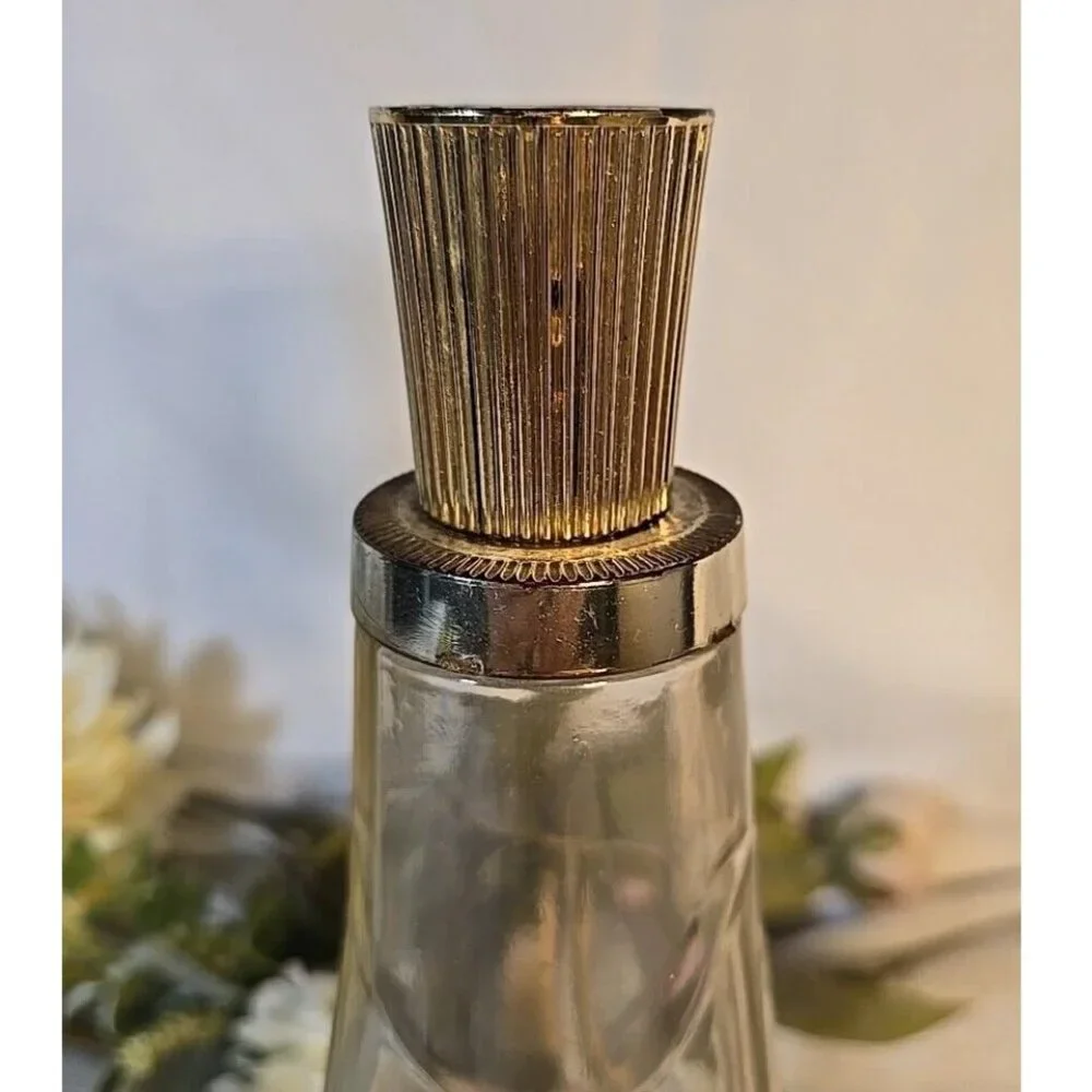 RARE 1956 Seagrams Glass Bar Decanter Bottle MCM Gold Starburst x2 Set